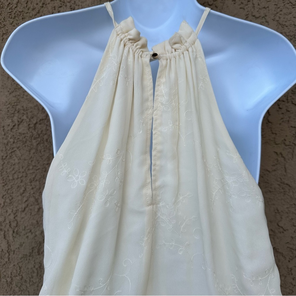 Cream Embroidered Halter Maxi Dress with side slits - Picture 5 of 7